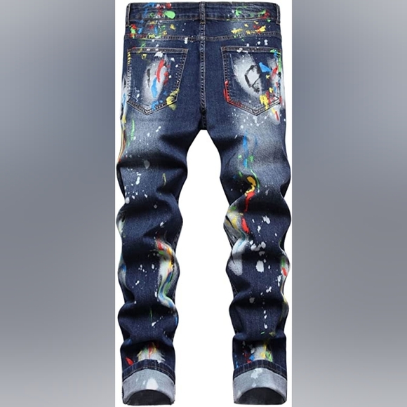 New Mens Painted Designer Slim Fit Jeans Multiple Sizes - Picture 2 of 3